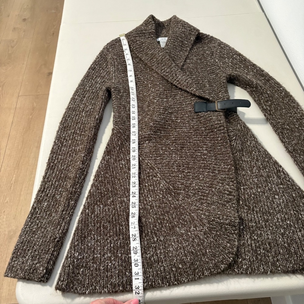 Cache Brown Marled Knit Shawl Collar Cardigan Sweater Side Buckle Wrap Womens M - Picture 6 of 11